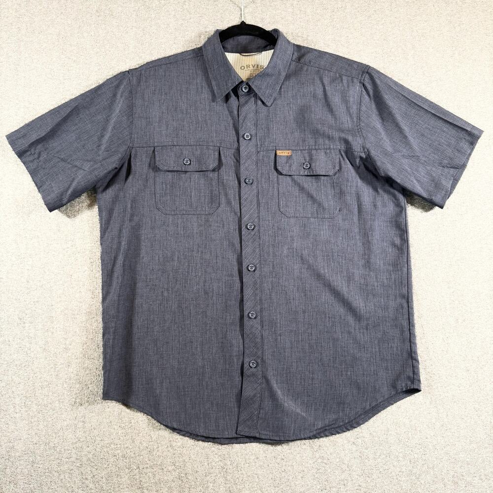 Orvis Shirt Mens Large Blue Short Sleeve Button Up Performance Outdoor Pocket